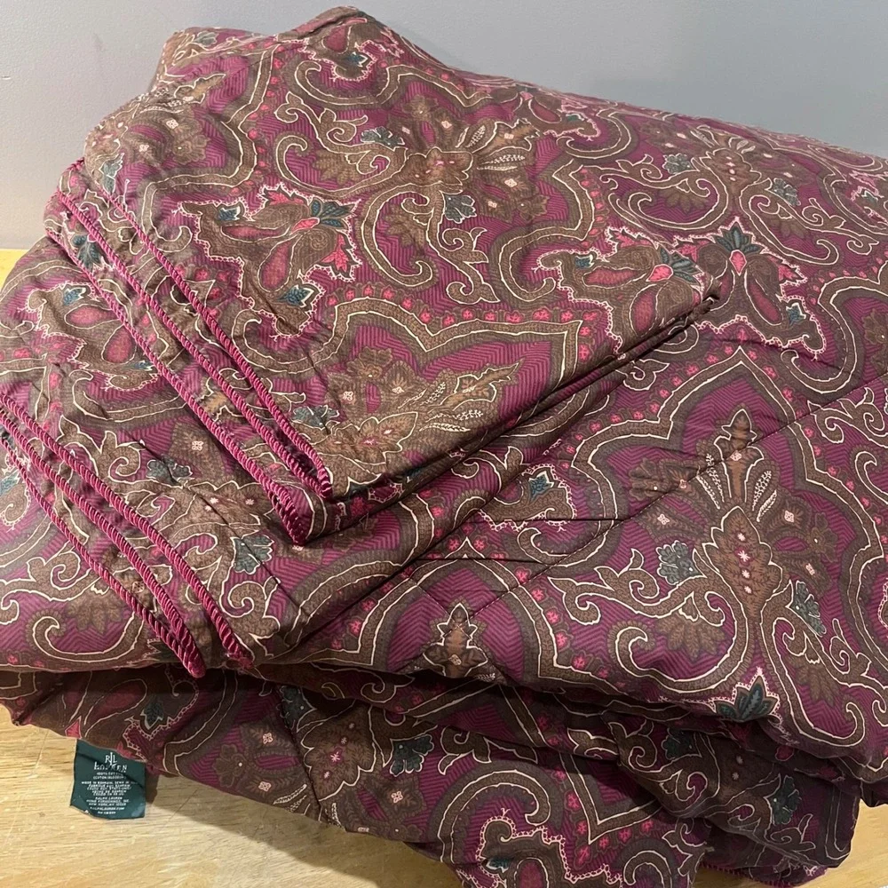 Vtg Ralph Lauren Abenhall Paisley Full Queen Comforter Set 2 Shams Burgundy Boho